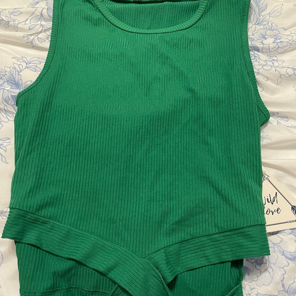 Green Sleeveless Ribbed Top